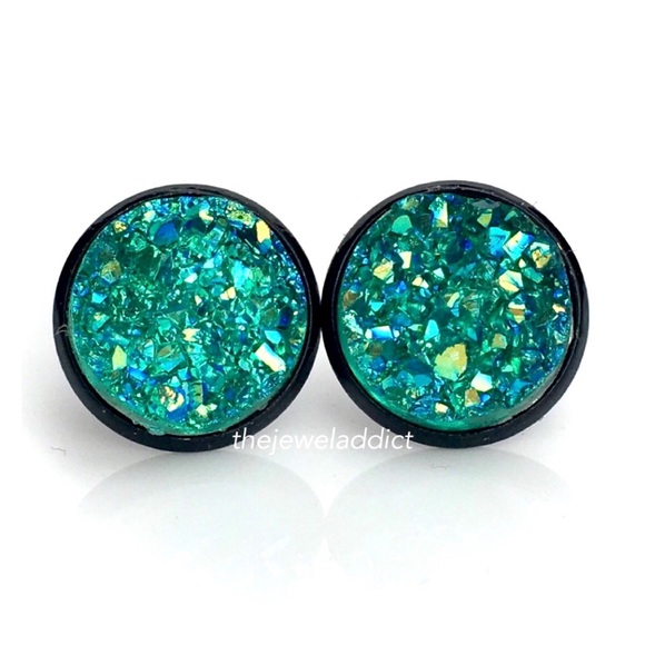 thejeweladdict Jewelry - 3 for 15🎀 small teal faux druzy black studs